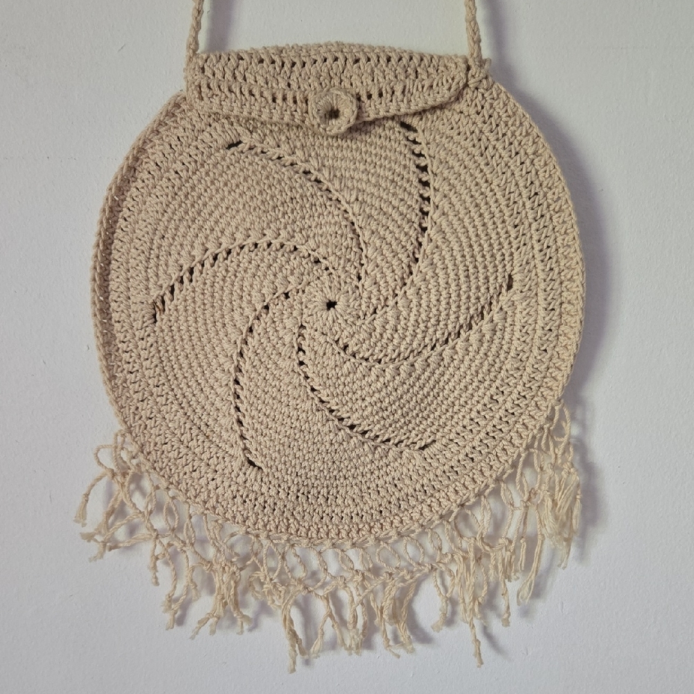 VINTAGE 70s Handmade Natural Macrame Shoulder Bag